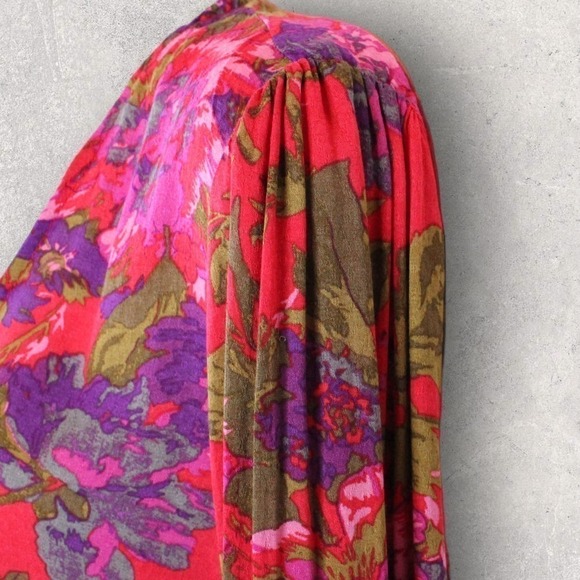 UO Georgie Surplice Blouse Floral Long Sleeve in Pinks Size Large - Picture 8 of 15